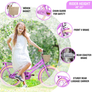 Girls Bike with Basket for Ages 7-10 Years - 20 Inch Wheels