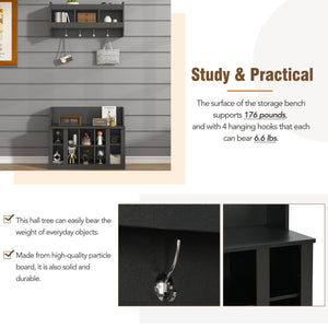 ON-TREND Shoe Storage Bench with Shelves and Hooks