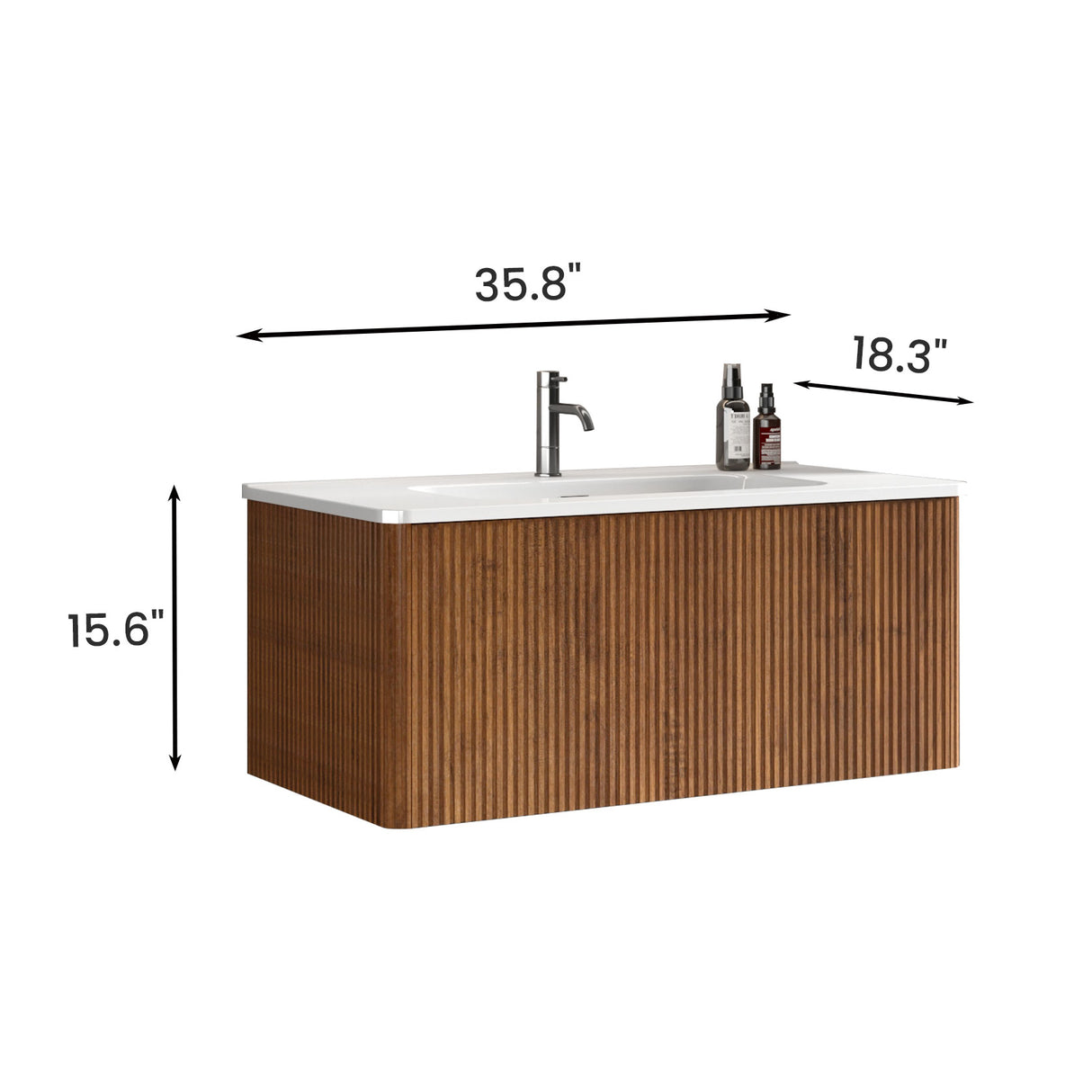 Etna 36" Striped Walnut Floating Bathroom Vanity
