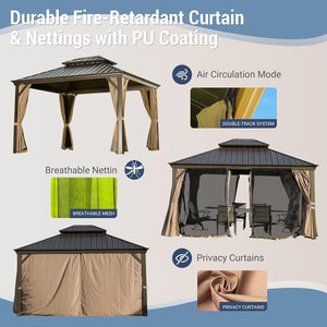 10' x 12' Hardtop Aluminum Gazebo with Double Canopy
