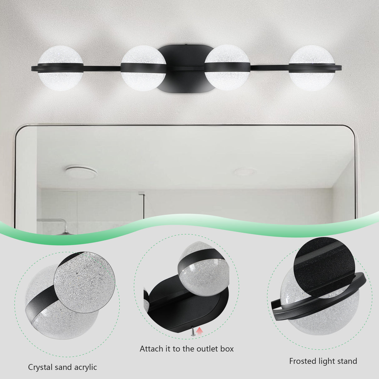 30" Black Minimalist LED Bathroom Vanity Light