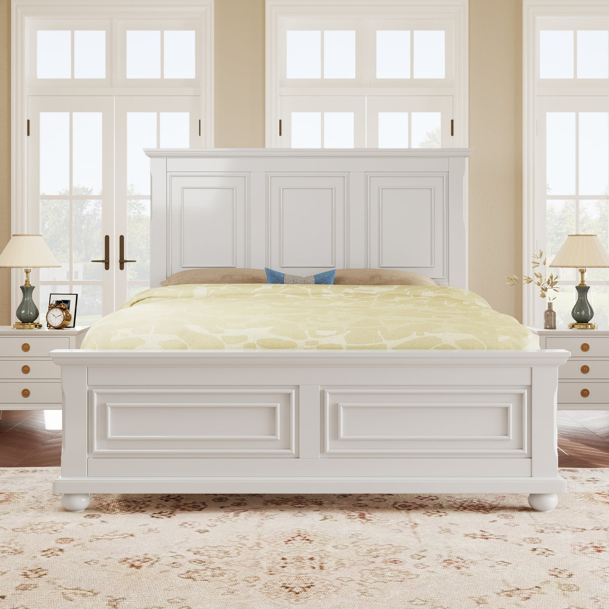 Traditional Town and Country Style Pinewood Vintage Tall Headboard King Bed Frame