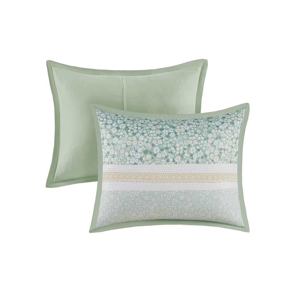 Full/Queen 5 Piece Seersucker Comforter Set with Throw Pillows