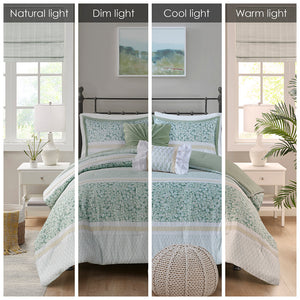 Full/Queen 5 Piece Seersucker Comforter Set with Throw Pillows