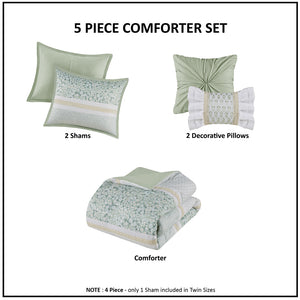 Full/Queen 5 Piece Seersucker Comforter Set with Throw Pillows