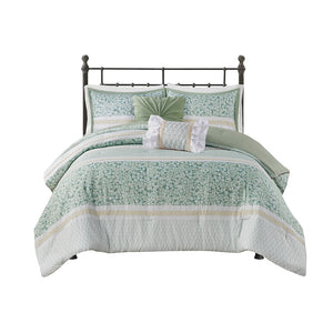 Full/Queen 5 Piece Seersucker Comforter Set with Throw Pillows