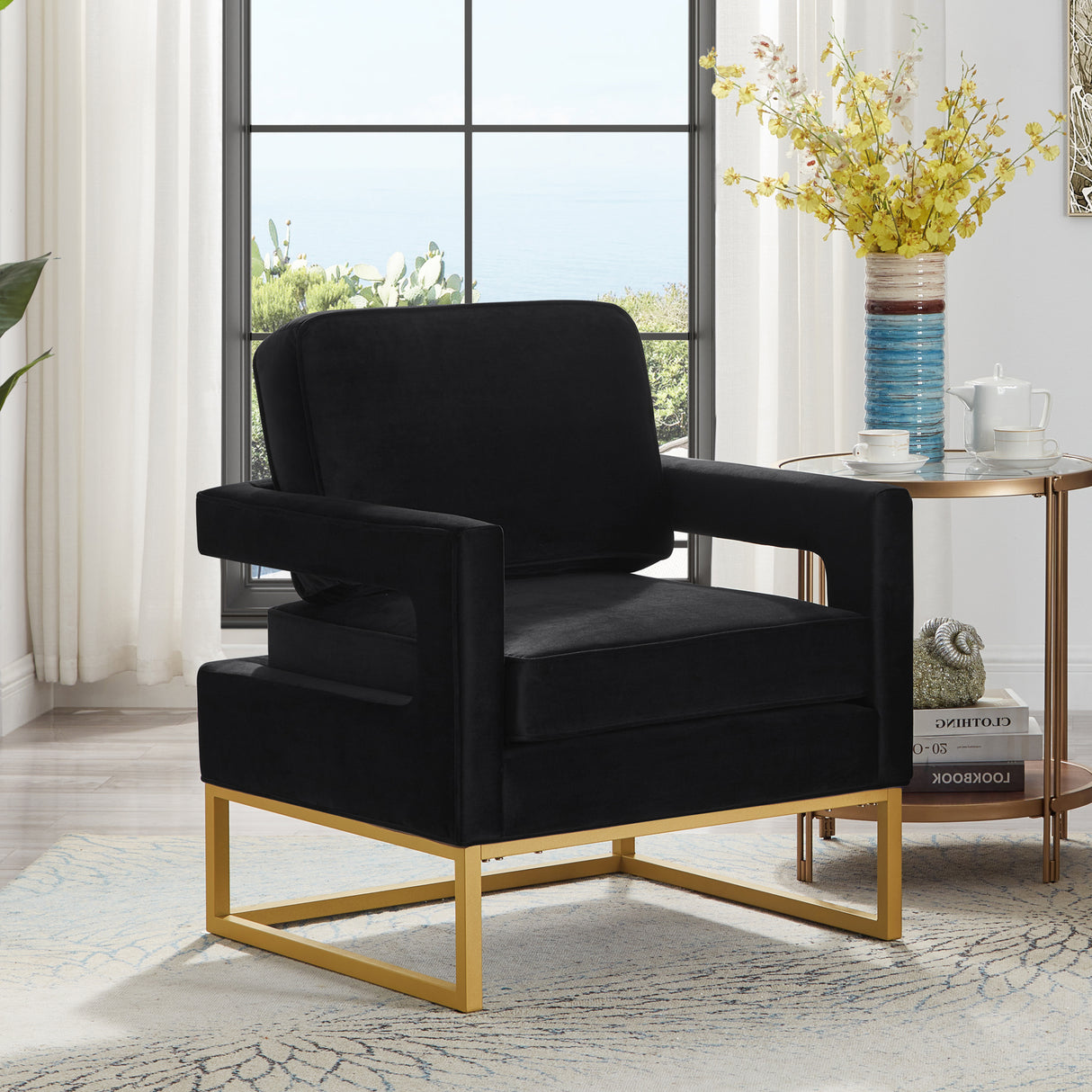 Modern Style Accent Chair with Velvet Fabric