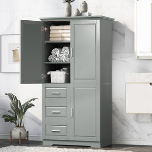 Tall and Wide Storage Cabinet with Doors for Bathroom or Office, Grey