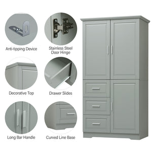 Tall and Wide Storage Cabinet with Doors for Bathroom or Office, Grey