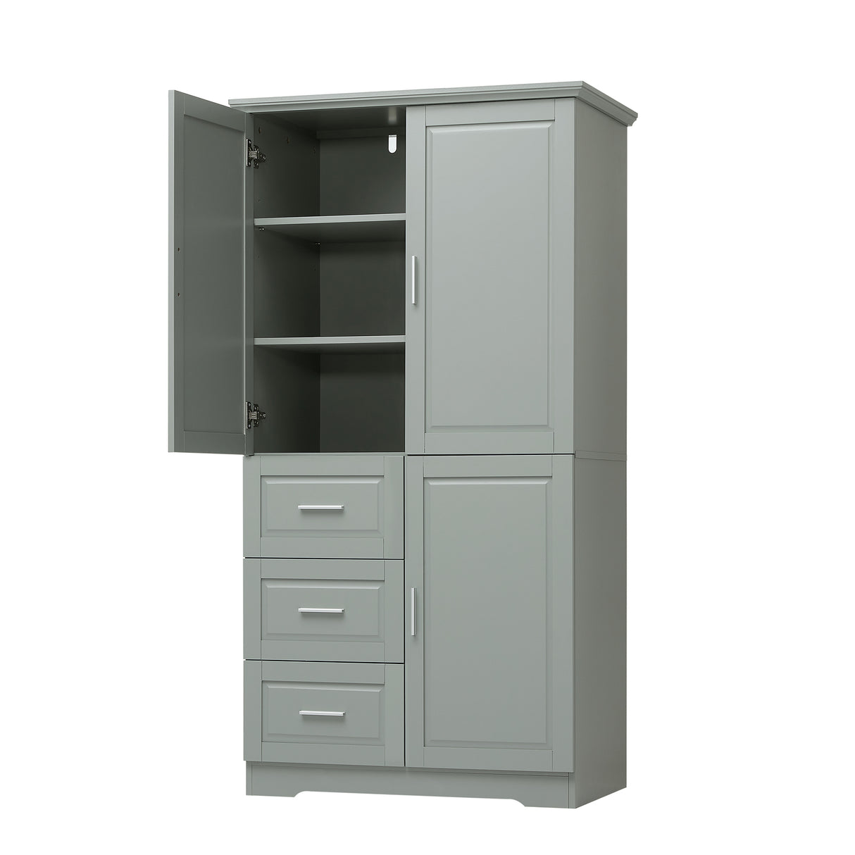 Tall and Wide Storage Cabinet with Doors for Bathroom or Office, Grey
