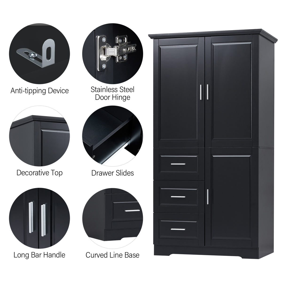 Tall and Wide Storage Cabinet with Doors for Bathroom/Office