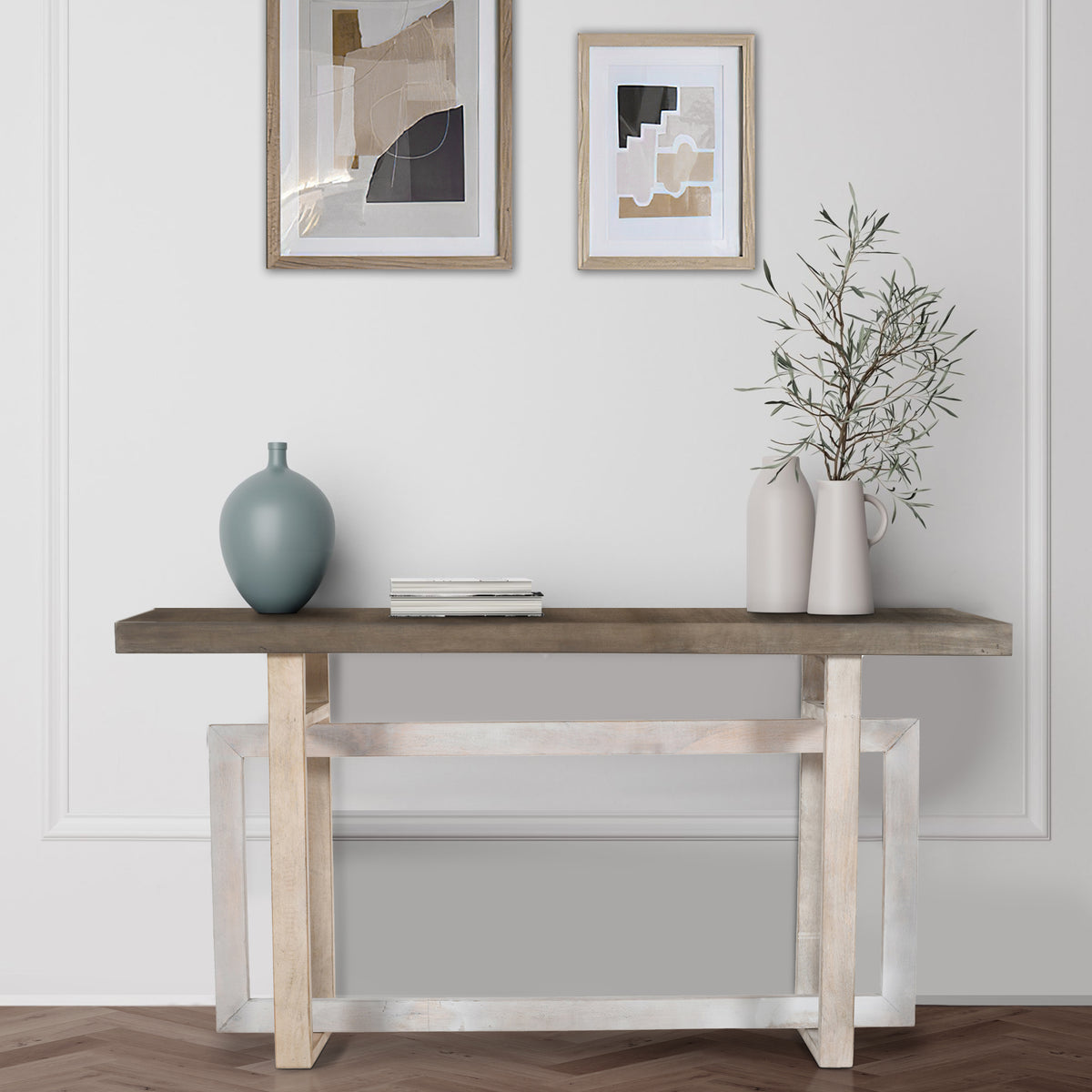59 Inch Artisan Sideboard Console Table with Geometric Interlocked Base