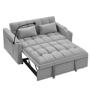 51-Inch Foldable Velvet Sofa Bed with Adjustable Back and USB Port, Gray
