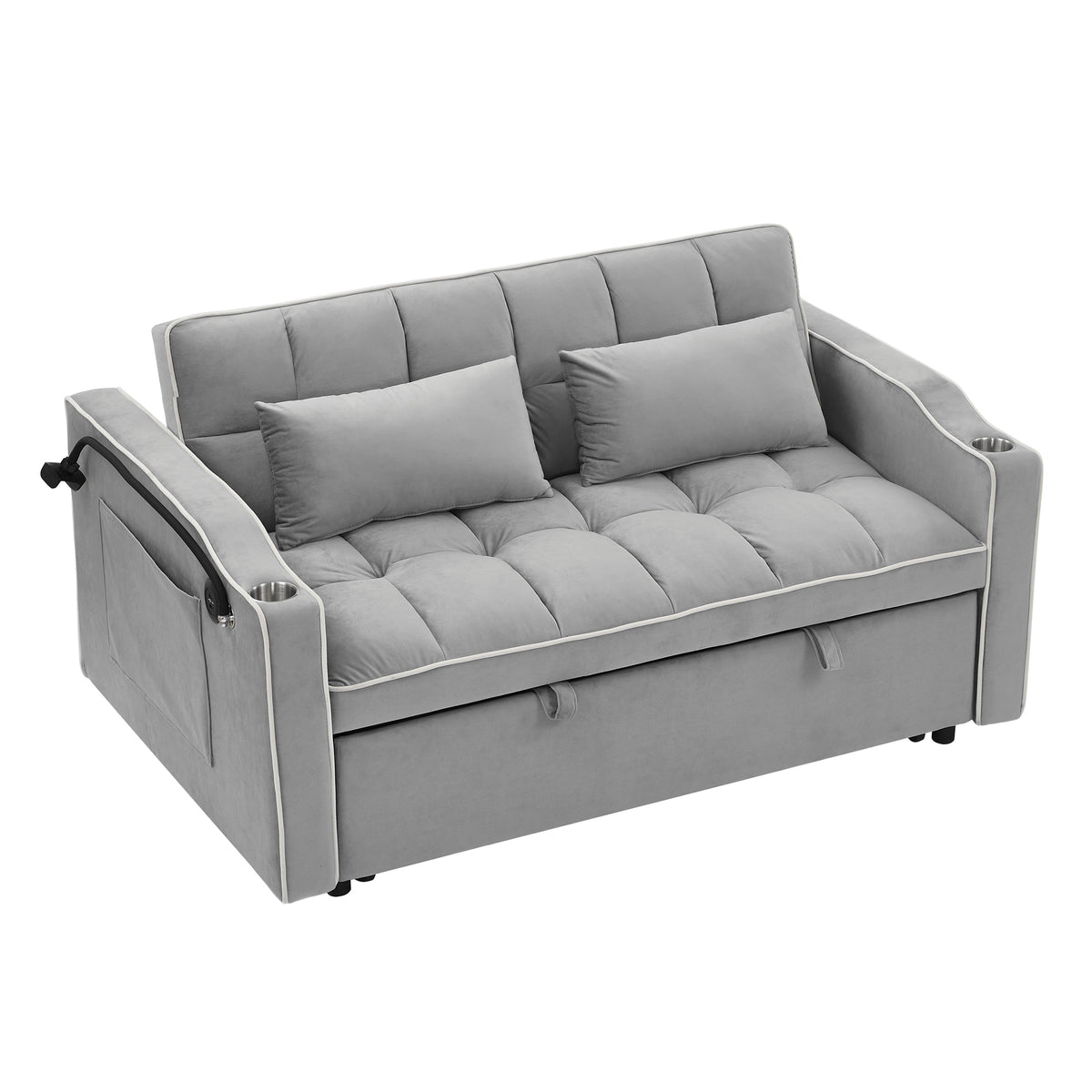 51-Inch Foldable Velvet Sofa Bed with Adjustable Back and USB Port, Gray