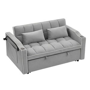 51-Inch Foldable Velvet Sofa Bed with Adjustable Back and USB Port, Gray