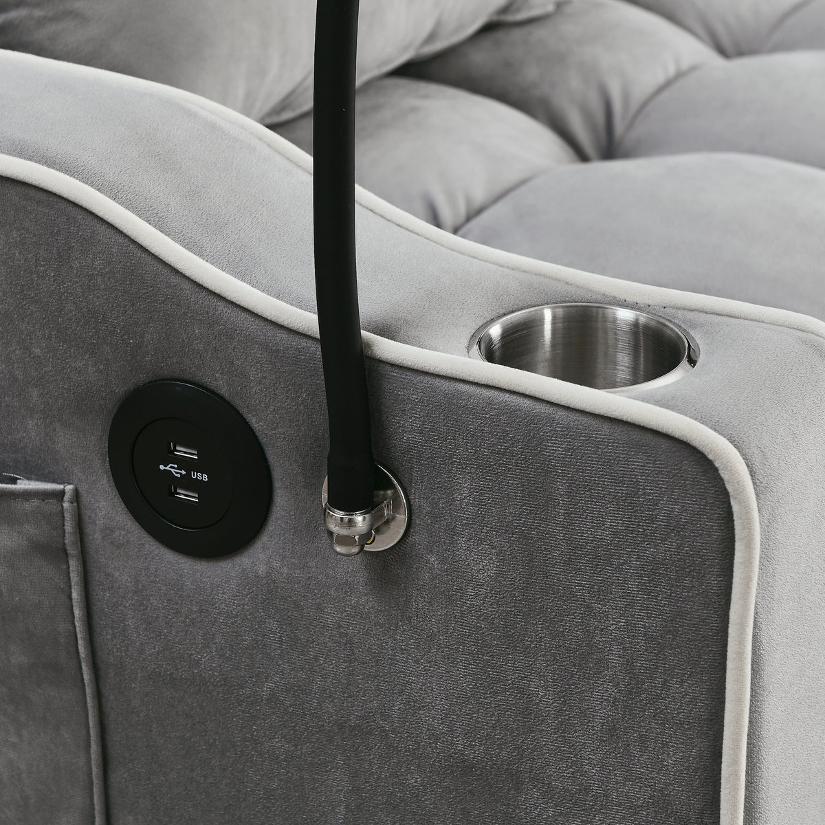 51-Inch Foldable Velvet Sofa Bed with Adjustable Back and USB Port, Gray