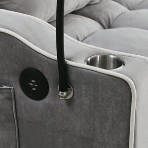 51-Inch Foldable Velvet Sofa Bed with Adjustable Back and USB Port, Gray