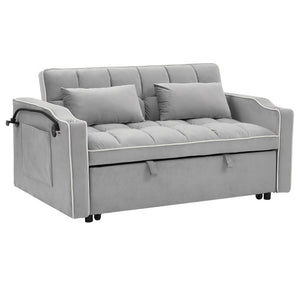 51-Inch Foldable Velvet Sofa Bed with Adjustable Back and USB Port, Gray