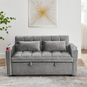 51-Inch Foldable Velvet Sofa Bed with Adjustable Back and USB Port, Gray