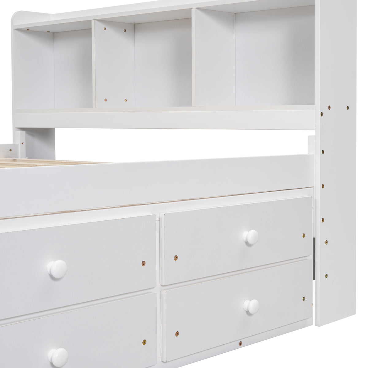 Full Bed with Bookcase Headboard, Under Bed Storage Drawers and Bed End Storage Case