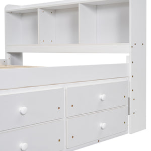 Full Bed with Bookcase Headboard, Under Bed Storage Drawers and Bed End Storage Case