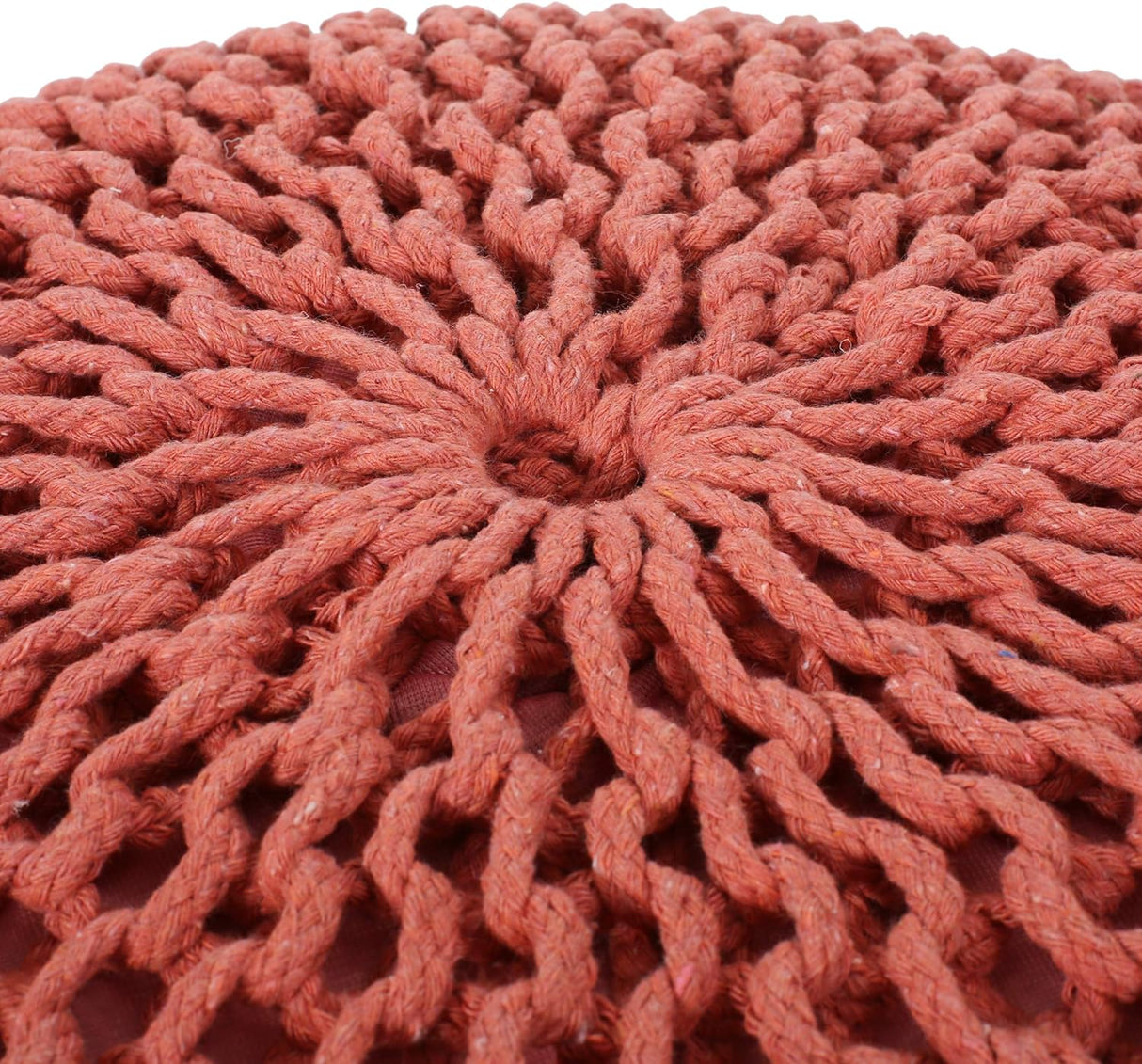 Poona Handcrafted Modern Cotton Pouf, Coral