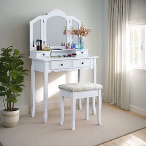 Sanlo Wooden Vanity Makeup Table and Stool Set
