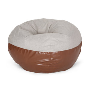 Maxi 5 Foot Two Color Fabric and Faux Leather Rounded Bean Bag