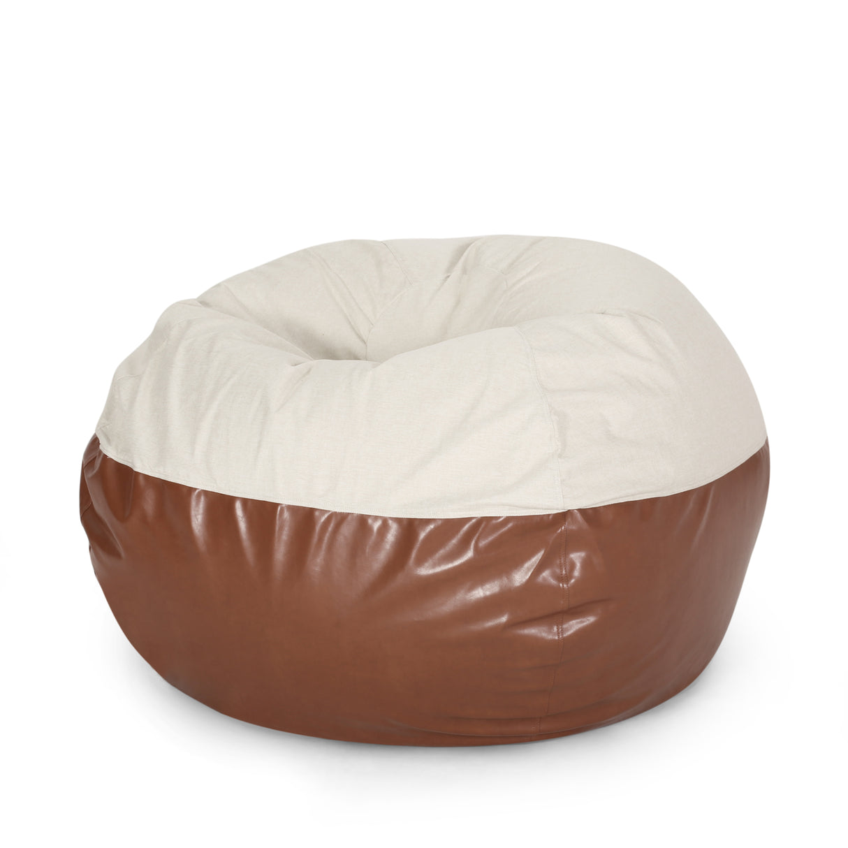 Maxi 5 Foot Two Color Fabric and Faux Leather Rounded Bean Bag