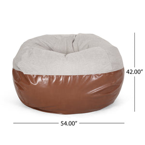 Maxi 5 Foot Two Color Fabric and Faux Leather Rounded Bean Bag