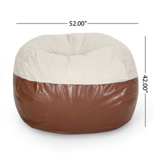 Maxi 5 Foot Two Color Fabric and Faux Leather Rounded Bean Bag
