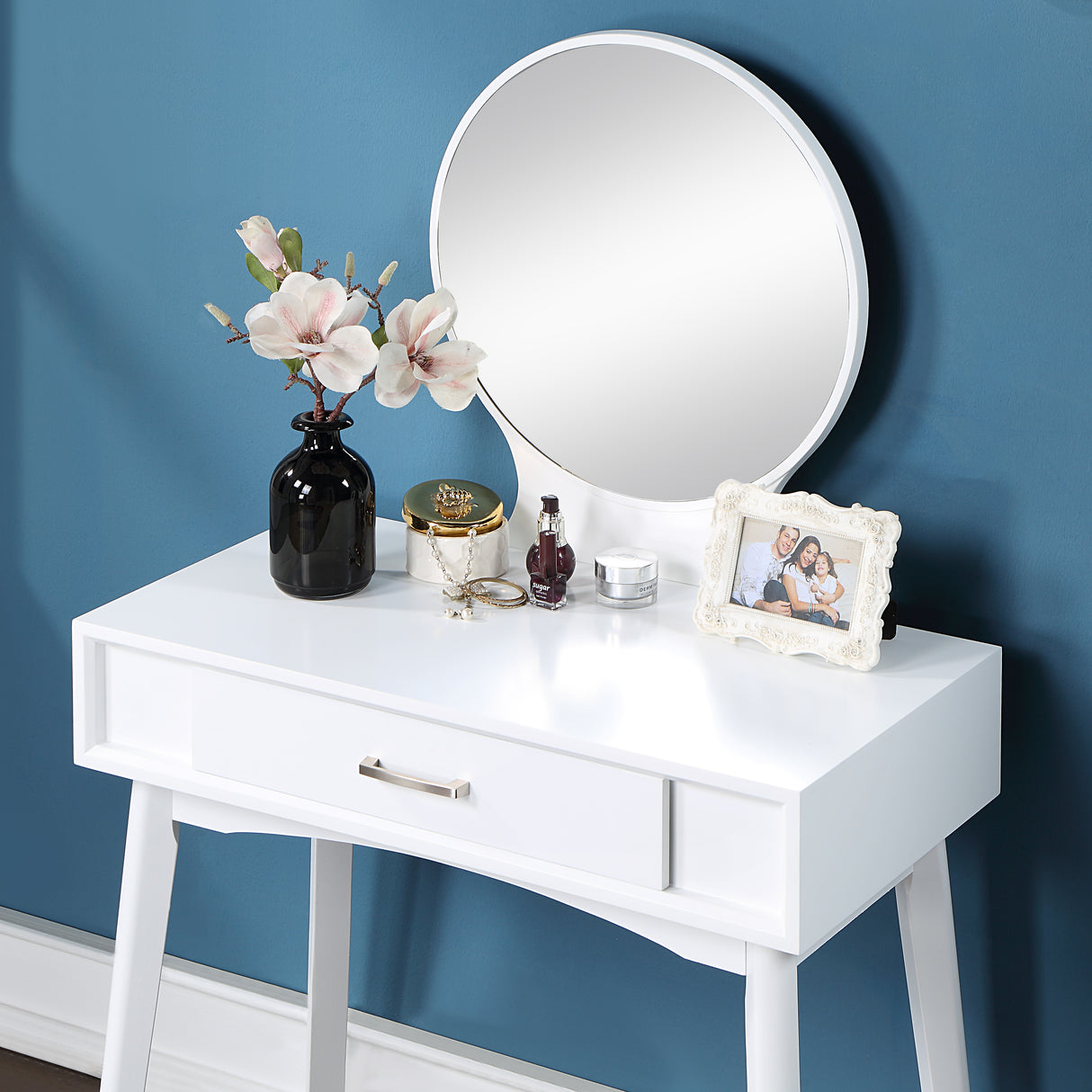 Maly Contemporary Wood Vanity and Stool Set