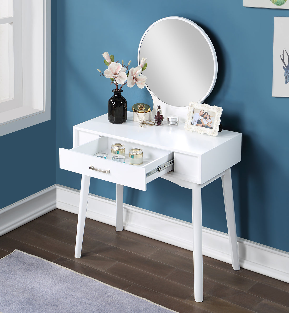 Maly Contemporary Wood Vanity and Stool Set