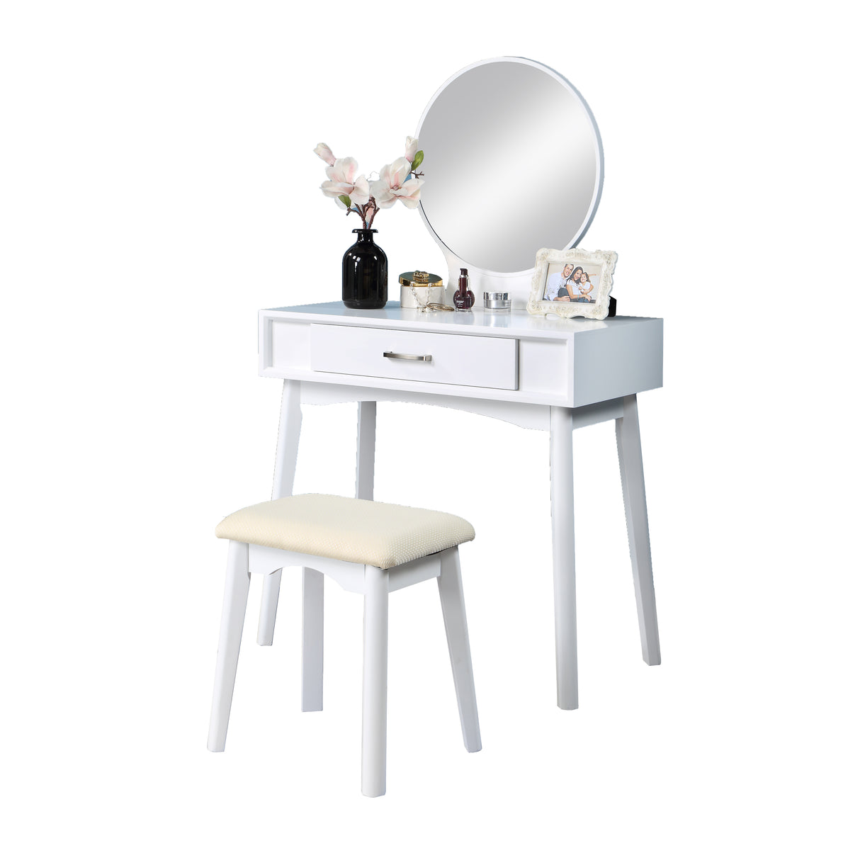 Maly Contemporary Wood Vanity and Stool Set