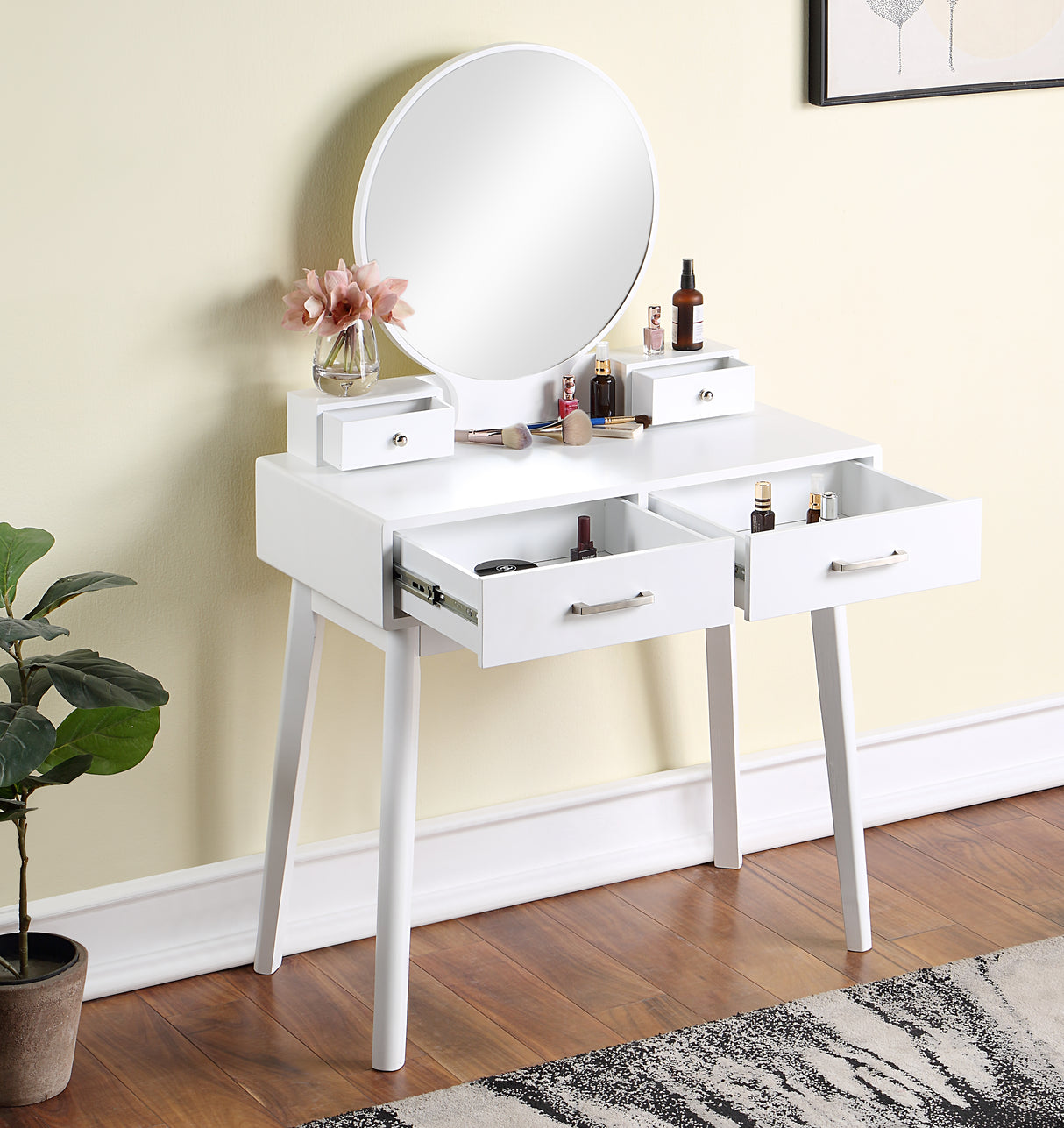 Liannon Contemporary Wood Vanity and Stool Set