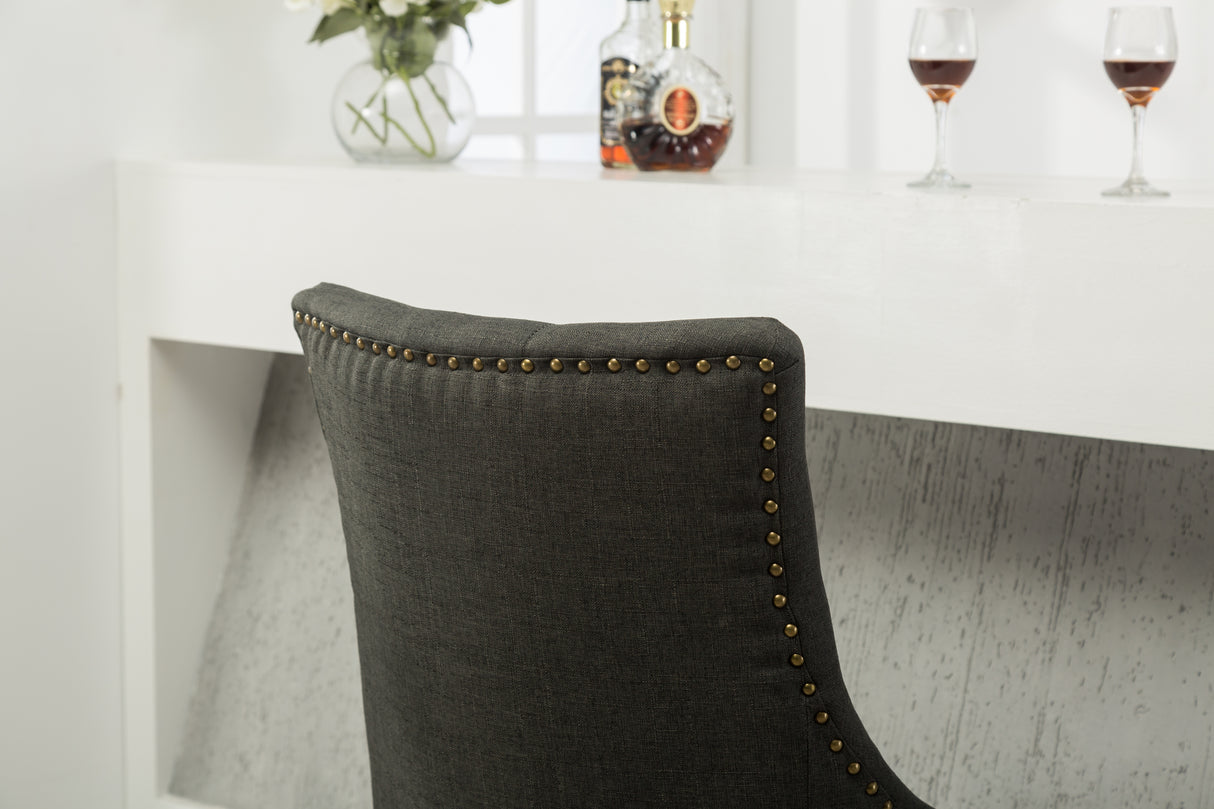 Charcoal Button Tufted Wingback Hostess Chairs Set of 2