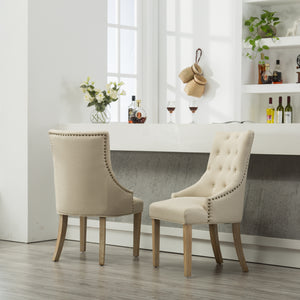 Tan Button Tufted Solid Wood Wingback Hostess Chairs Set of 2