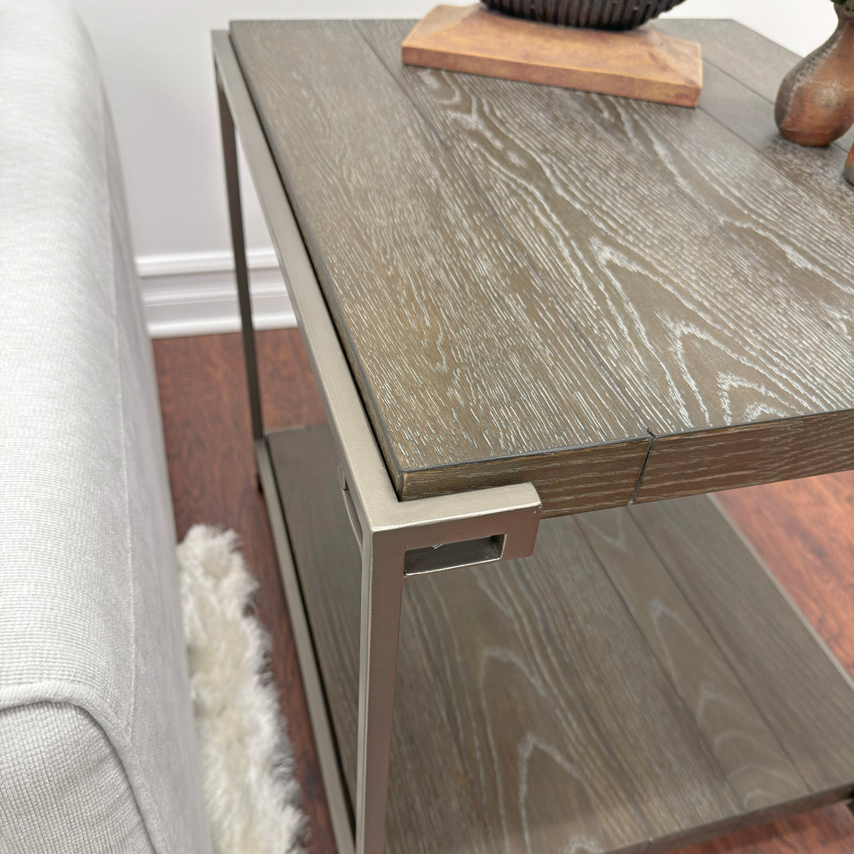Corbeta Metal Frame Wood Living Room End Table with Shelf