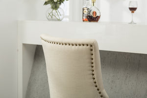 Tan Button Tufted Solid Wood Wingback Hostess Chairs Set of 2