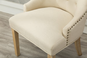 Tan Button Tufted Solid Wood Wingback Hostess Chairs Set of 2