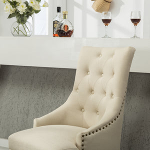 Tan Button Tufted Solid Wood Wingback Hostess Chairs Set of 2