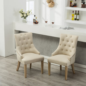 Tan Button Tufted Solid Wood Wingback Hostess Chairs Set of 2