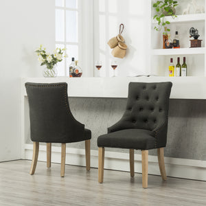 Charcoal Button Tufted Wingback Hostess Chairs Set of 2