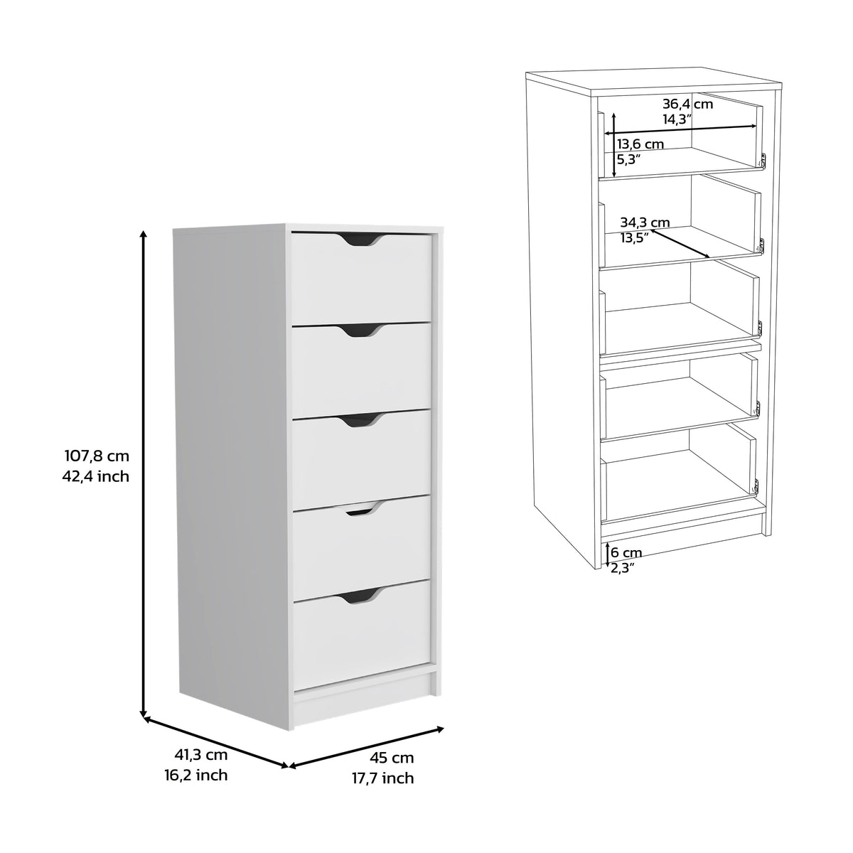 5-Drawer Slim Dresser