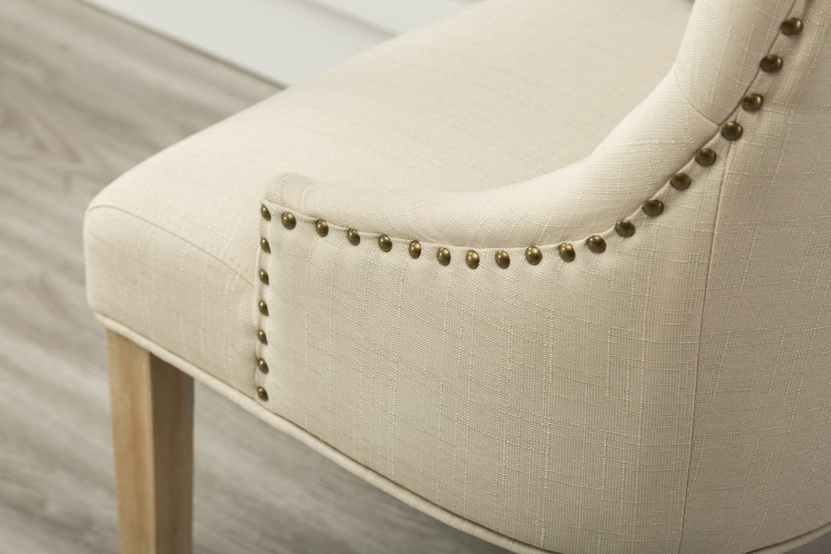 Tan Button Tufted Solid Wood Wingback Hostess Chairs Set of 2