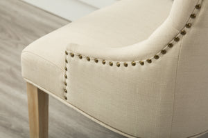 Tan Button Tufted Solid Wood Wingback Hostess Chairs Set of 2