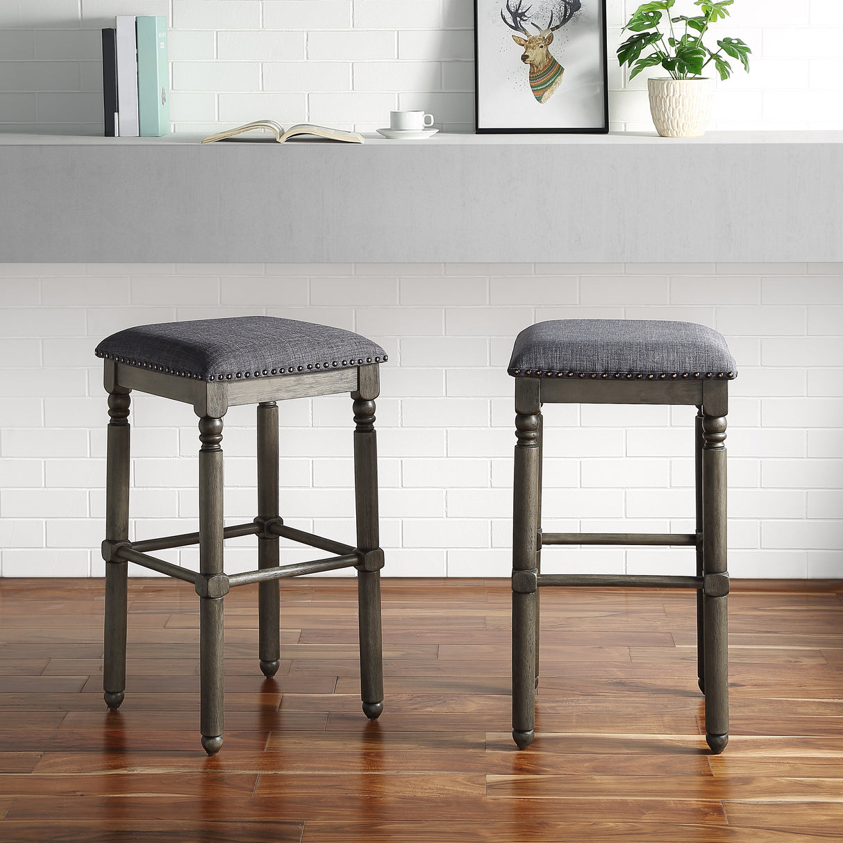 Arnhem Wood Upholstered Bar Stools, Set of 2
