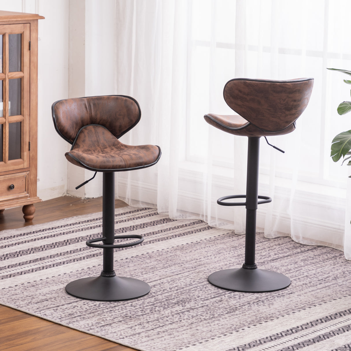 Masaccio Weathered Upholstery Airlift Adjustable Swivel Barstool