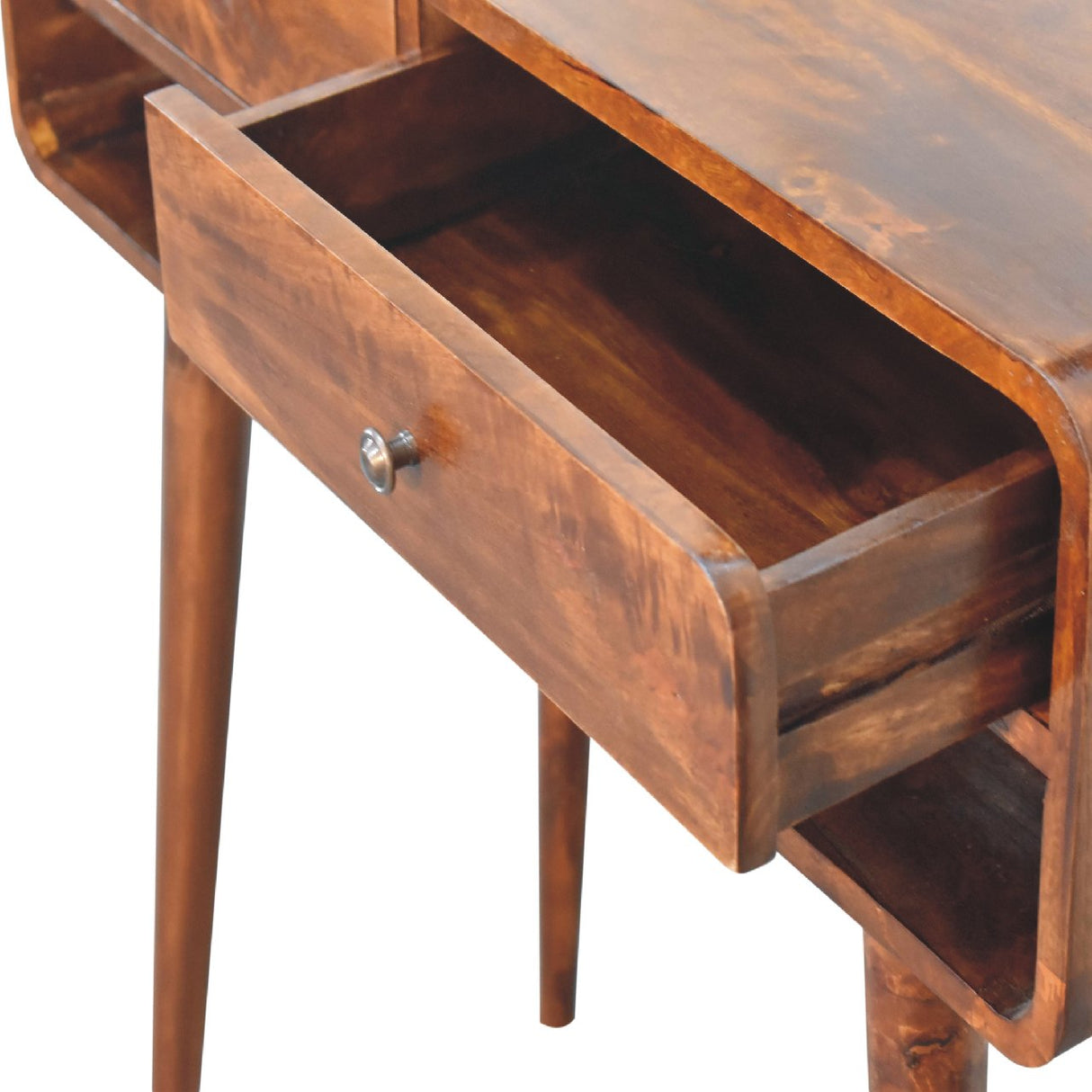 Sonata Chestnut Console Table, Nordic Legs, 2-Drawers, Open Slot