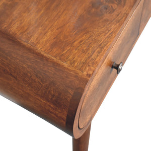 Chestnut Mirror Dressing Table, Nordic Legs, 2-Drawers, Compartments for Storage